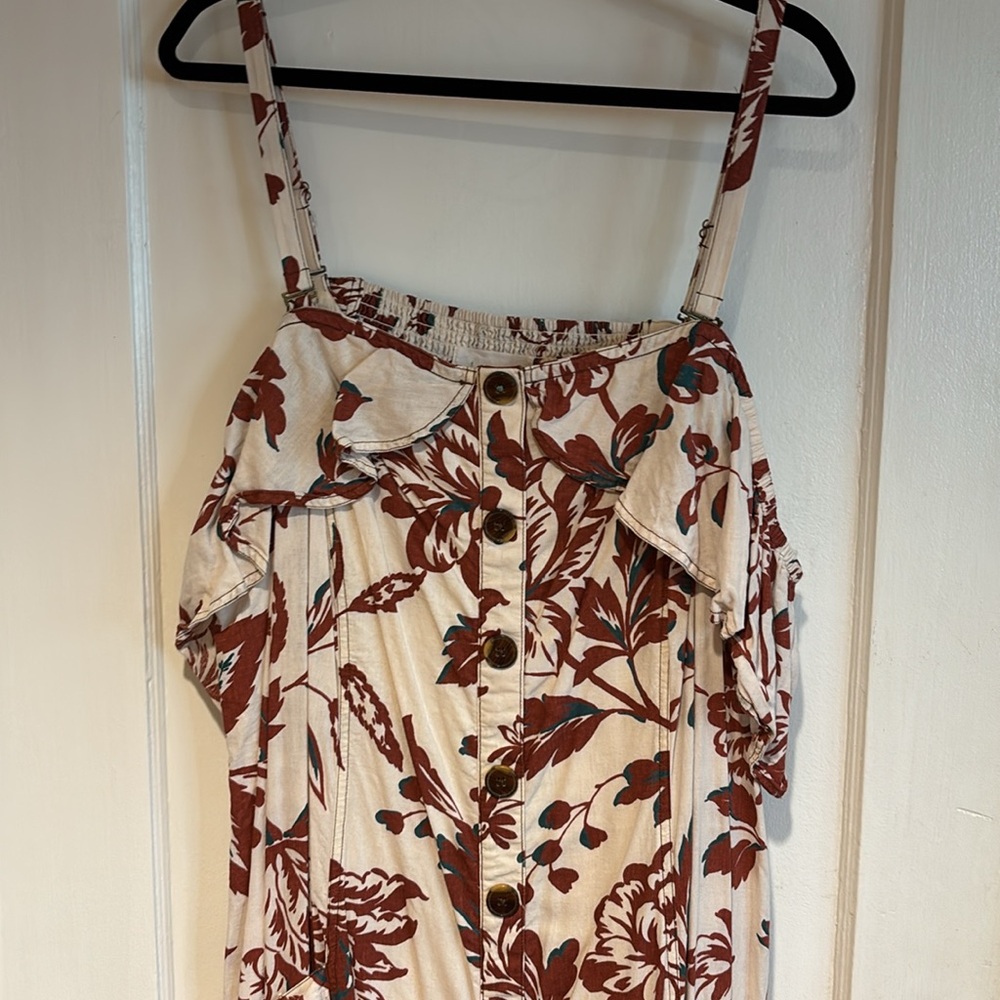 3X Anthropologie Cream Midi Dress with Floral Print